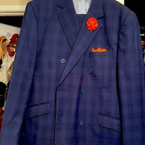 Double breasted blue plaid 2 piece suit